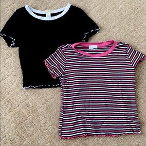 Two ruffle shirts a little cropped